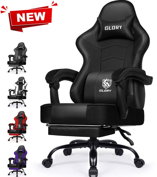 Hiaonyx Gaming Stoel - 170° Verstelbare Rugleuning - Gaming Stoel met inklapbare Voetsteun - racerstijl - Geïntegreerde Armleuningen - Maximale Belastbaarheid 150kg - Zwart