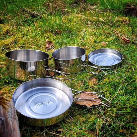Camping kookgerei set Camping kookpot met pan, Outdoor kookgerei picknickpot, Ultralicht camping pot-pan set, Camping servies set voor bushcraft. van Odoland — afbeelding 3