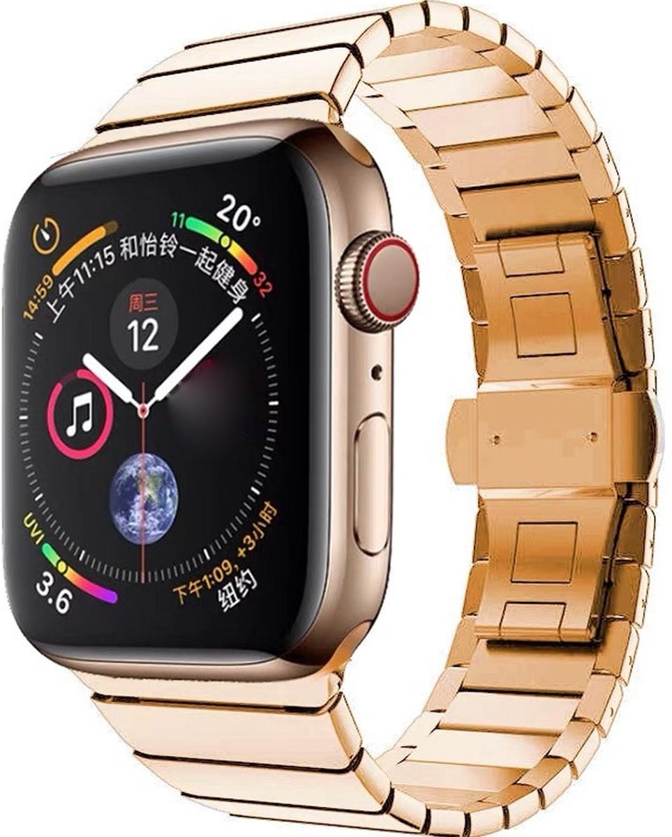 Mobigear Stalen Watch bandje geschikt voor Apple Watch Bandje Vouwsluiting | Mobigear Madrid - 49/46/45/44 mm - Roségoud