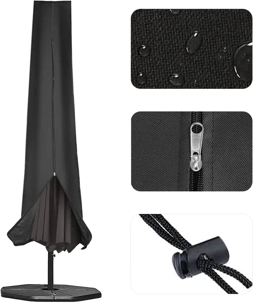 Famanu Tuinparasolhoes outdoor parasolhoezen voor 2,5 tot 4 m diameter parasols 190 x 25 x 50 cm waterdichte 600D Oxford PVC-coating met zware ritssluiting en verstelbaar trekkoord aan de onderkant Zwart