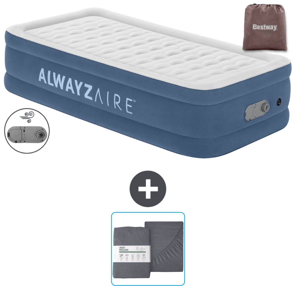 Bestway Alwayszair luchtbed - 1-Persoons - 97 x 191 x 46 cm - Blauw - Inclusief pomp en Hoeslaken
