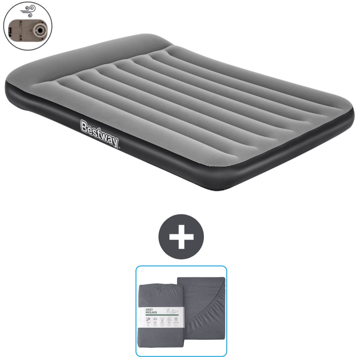 Bestway luchtbed - Twijfelaar - 137 x 191 x 30 cm - Grijs - Inclusief pomp en Hoeslaken