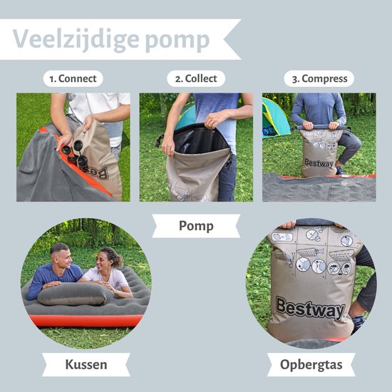 Bestway luchtbed - 2-Persoons - 152 x 203 x 22 cm - Grijs/Oranje - Inclusief Kussen en Kussenbeschermer van Bestway — afbeelding 5