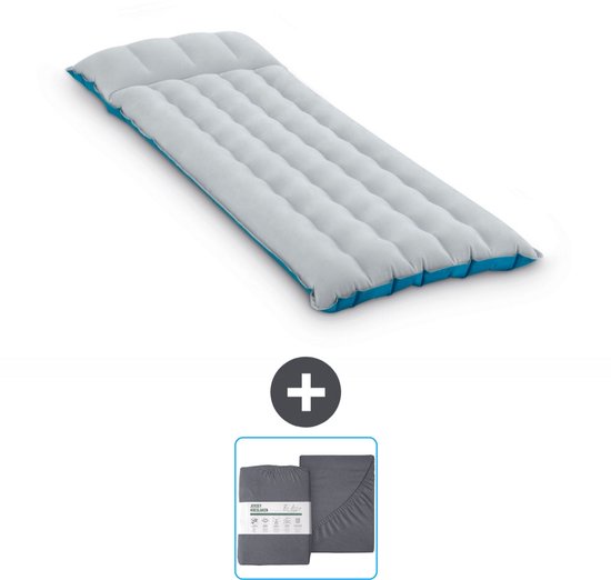 Tapis de camping Intex - 1 personne - 67 x 184 x 17 cm - Blauw - Hoeslaken inclus