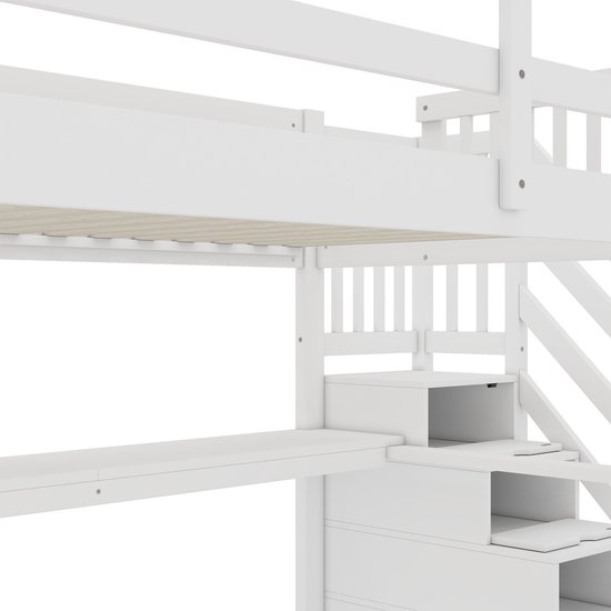 Lit mezzanine - 140x 200 cm - lit mezzanine enfant - avec tiroirs de rangement et bureau sous le lit - blanc - sans matelas