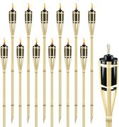 Aufun Bamboe Tuinfakkel, 12-Delige Set BamboeBuitenkaarsen, OlieBuitenkaarsen Voor Buiten, BuitenBuitenkaarsen Met Reservelont, Olielamp Padverlichting, Hoogte: 90 Cm