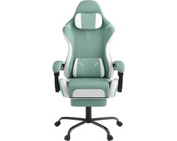 Aufun Gamingstoel Computerstoel Ergonomische Gamingstoel Kantoorstoel met Massage Lendenkussen, Hoofdsteun Bureaustoel Gamingstoel, Groen