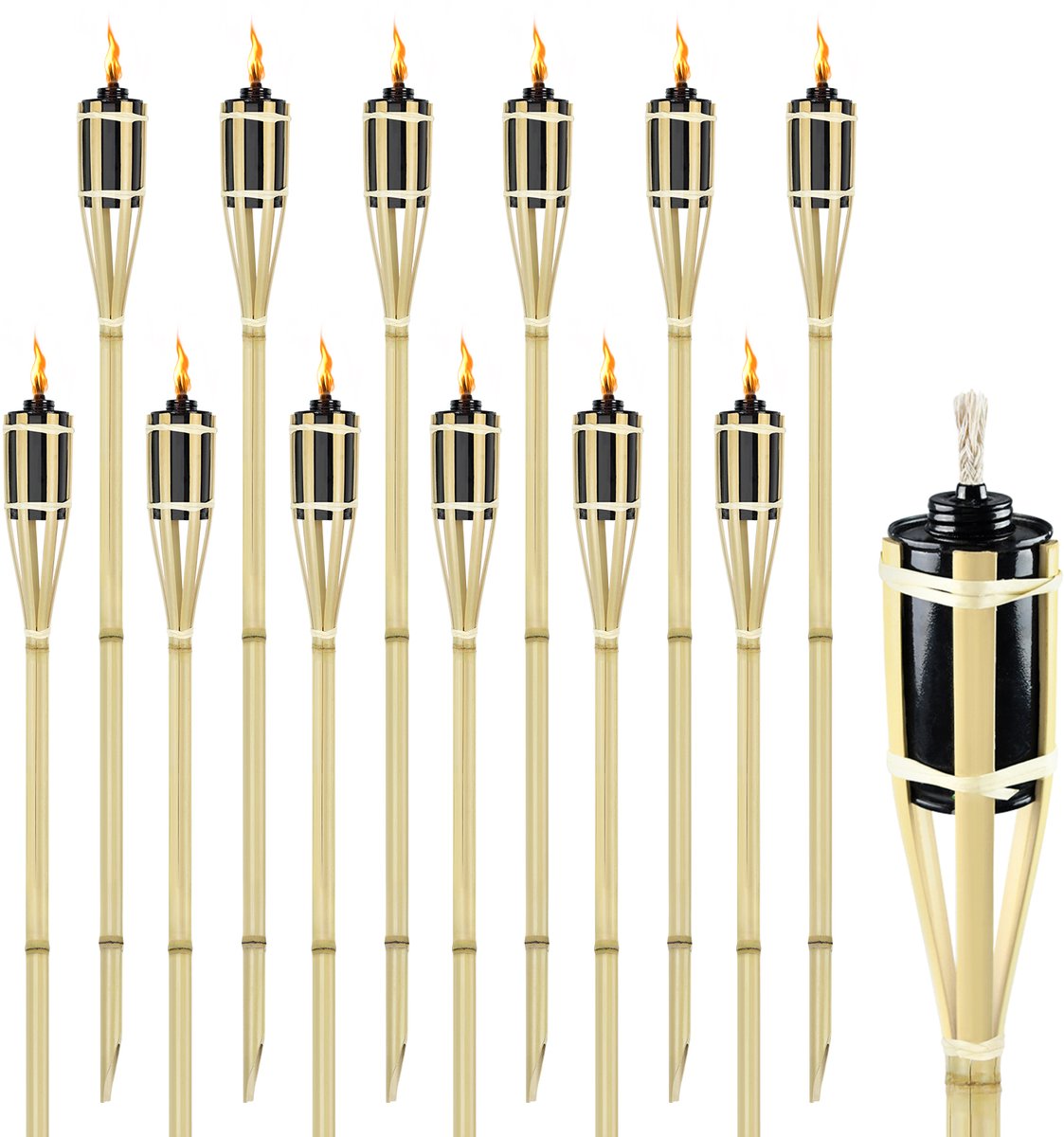 Bamboe Tuinfakkel, 24-Delige Set Bamboefakkels, Oliefakkels Voor Buiten, Buitenfakkels Met Reservelont, Olielamp Padverlichting, Hoogte: 90 Cm