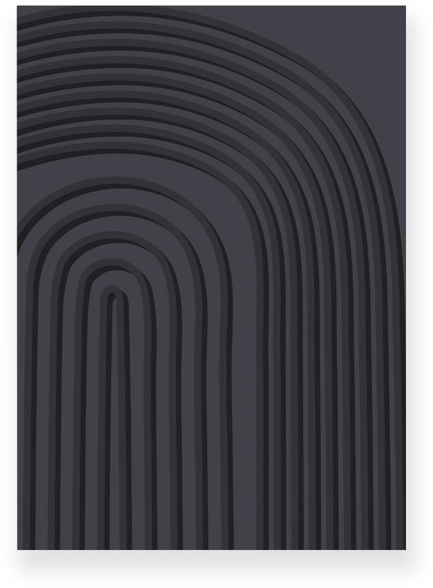Yisual Aluminium plaat 20x30 cm - Poster - Organische lijnen - Donkergrijs - Minimalistisch - Japandi - Muurdecoratie - Wanddecoratie