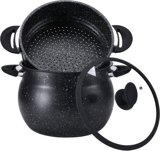 Almina Stoompan – Couscous Casablanca – 11 Liter – 26 cm – Set van 2 stuks – Glazen Siliconen Deksel