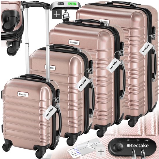 tectake®- Set de valises valises de voyage bagage à main Mila 4 pièces avec pèse-bagage et étiquette de bagage - or rose - 404990