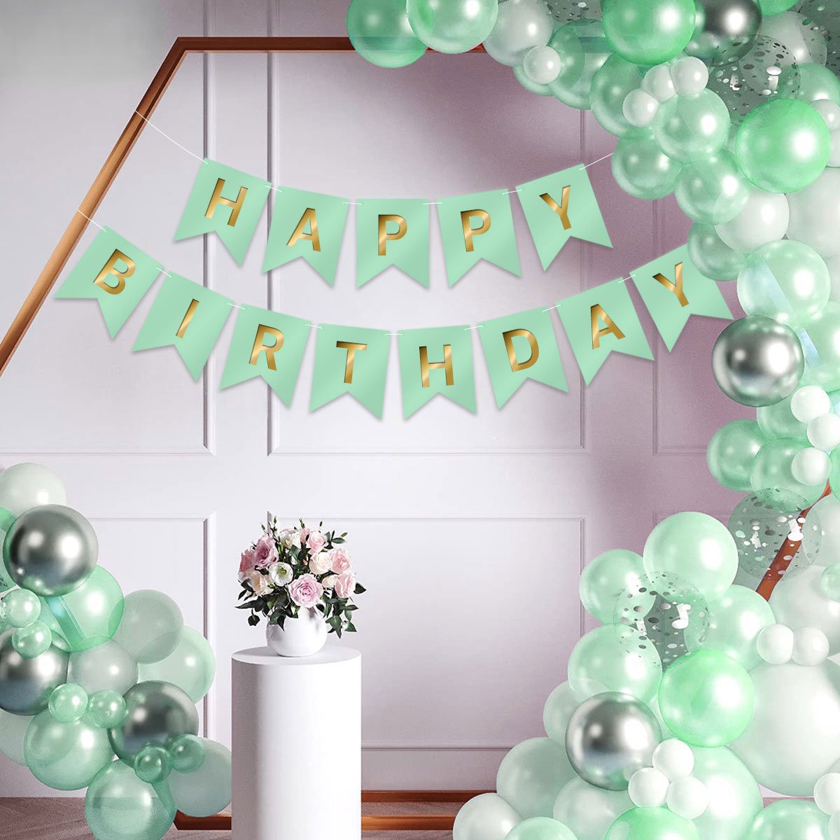 LUQ - Groen & Goud Happy Birthday Slinger Verjaardag Versiering Feest Versiering Verjaardag Slingers Decoratie — afbeelding 3