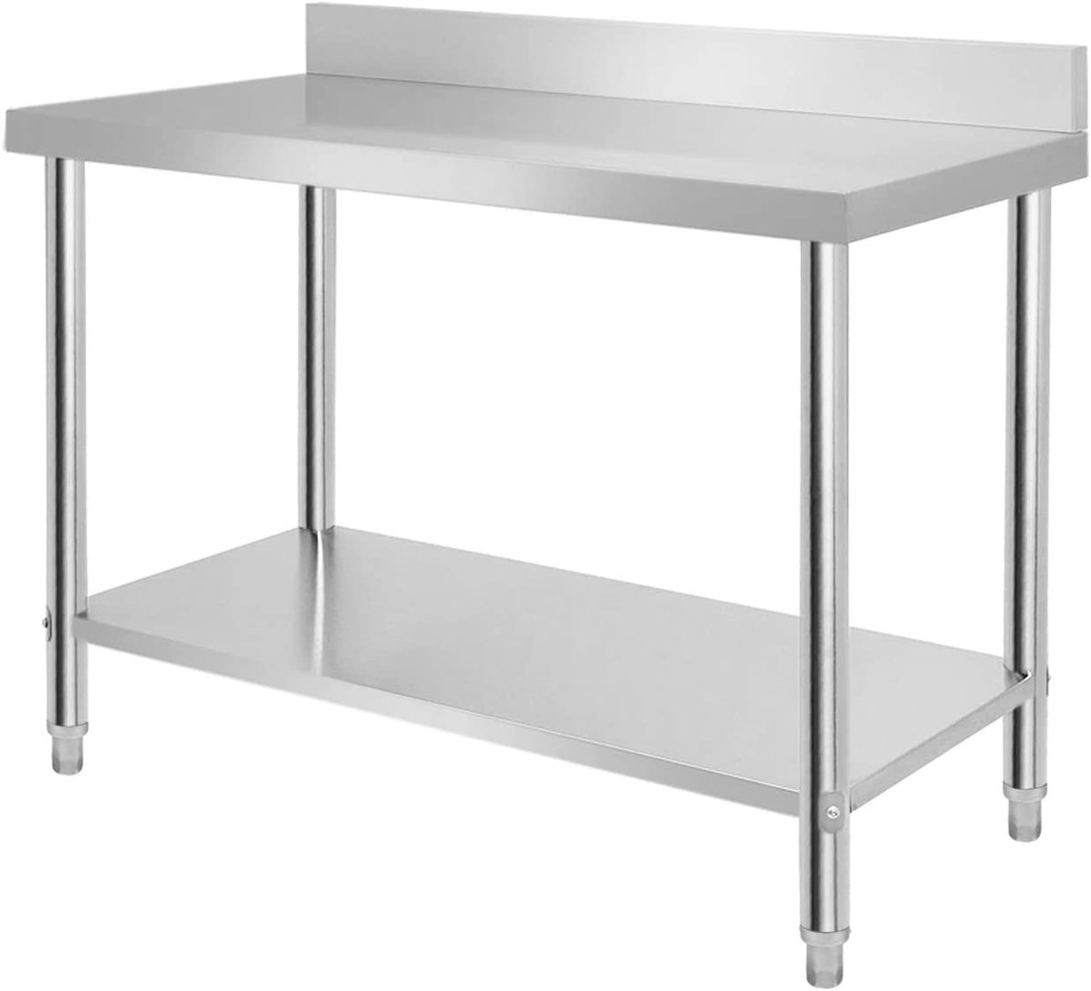 Rvs Tafel, Keukentafel, Werktafel, RVS Tafel, In Hoogte Verstelbaar Voor Keuken, Bar, Restaurant, Zilver, 120x60x85cm Met Opstand