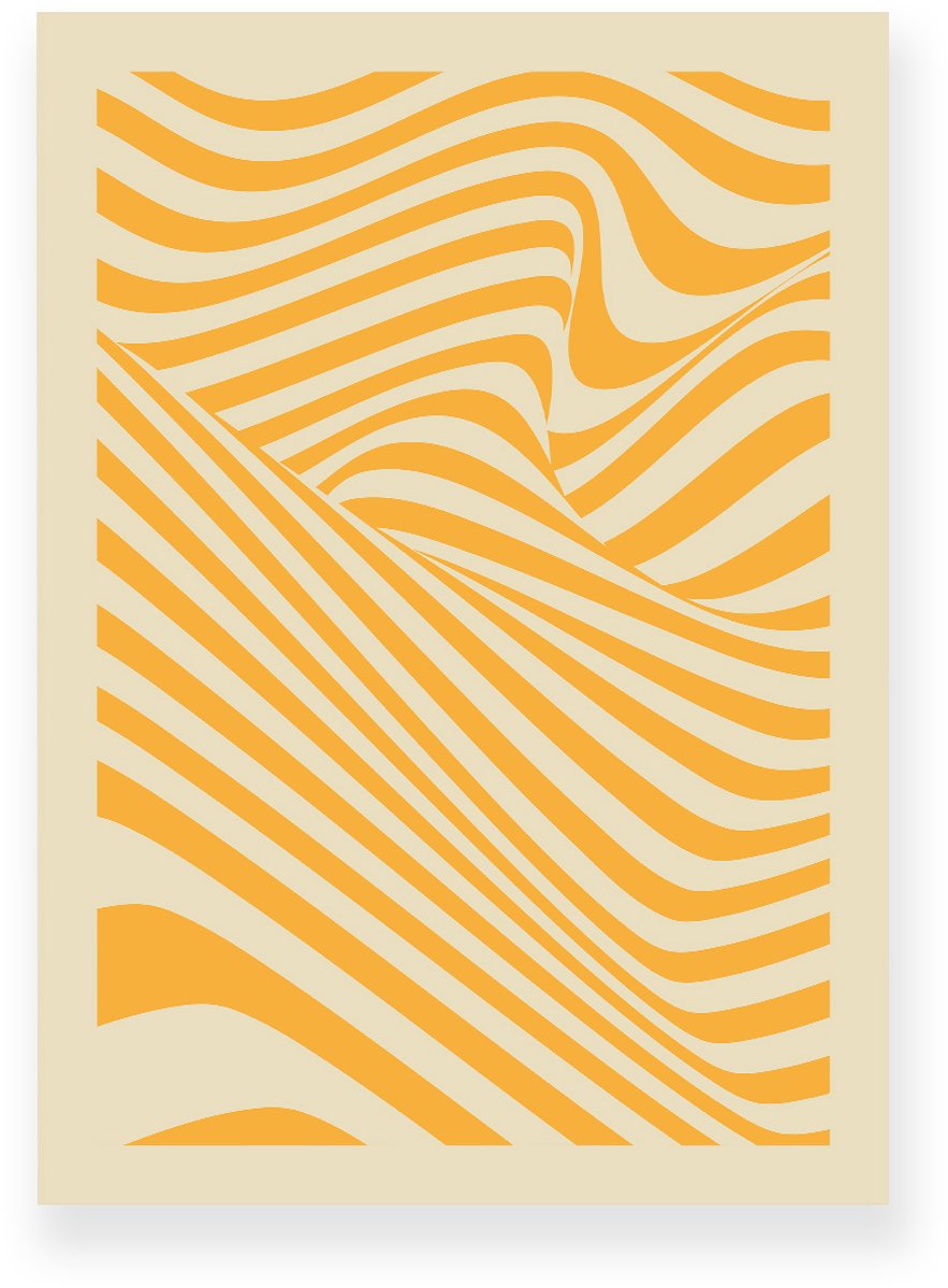 Yisual Aluminium plaat 30x40 cm - Poster - Optische Illusie - Lijnen - Geel - Beige - Abstract - Vintage - Muurdecoratie - Wanddecoratie