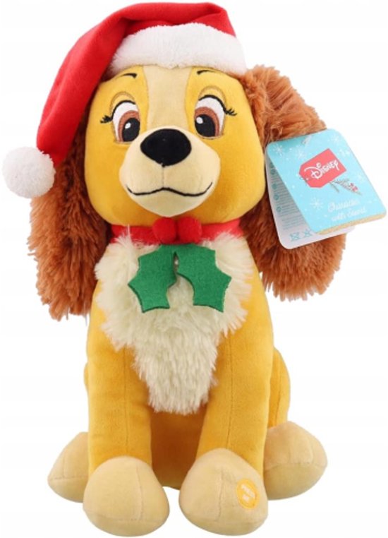 Lady en de Vagebond met Kerstmuts en Geluid - Disney Pluche Knuffel 30 cm - Disney Pluche Knuffel 30 cm - Disney Christmas Plush Toy - Speelgoed Knuffels voor kinderen jongens meisjes - Kerstmis Kerst Muts - 101 Dalmatiérs, Lady en de Vagebond, Pluto
