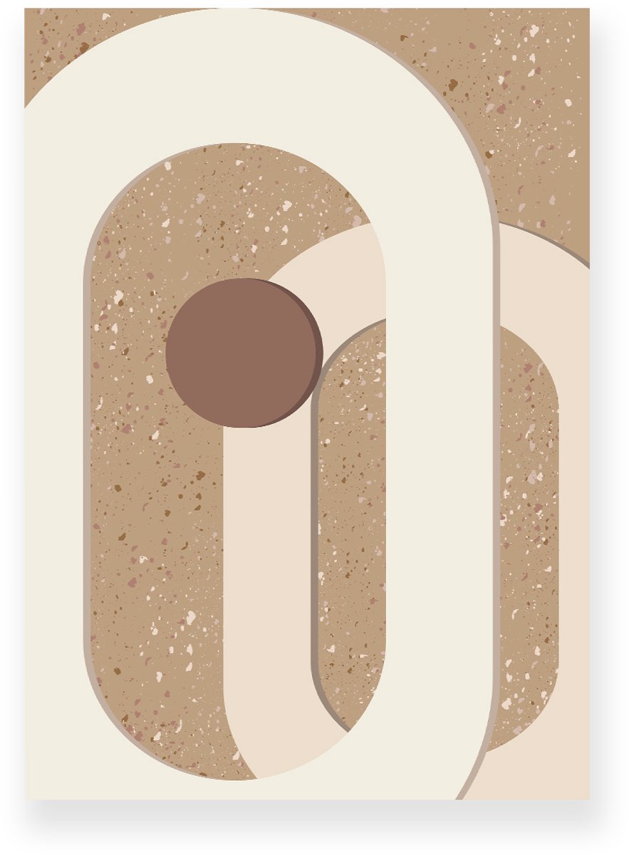 Yisual Aluminium plaat 30x40 cm - Poster - Ovalen - Terrazzo - Bruin - Gebroken Wit - Abstract - Modern - Muurdecoratie - Wanddecoratie