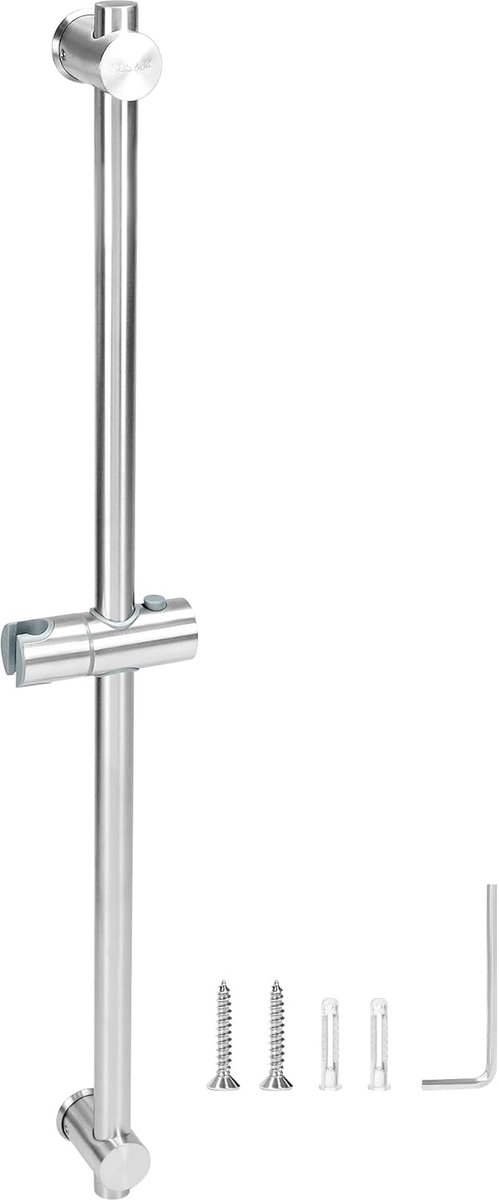 Famanu - 80 cm douchestang met flexibele douchekopbeugel – SUS 304 roestvrij staal – geborstelde afwerking – verstelbare montagevoeten