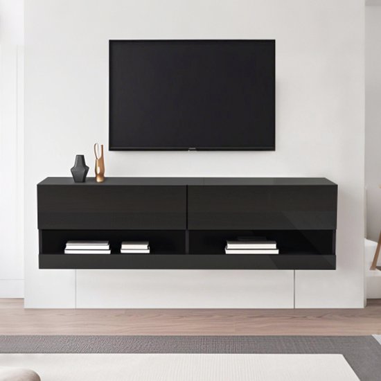 Sonni GTV001W TV Cabinet, Low Cabinet with LED Lighting, 12 Colours for Adjusting, 155 x 40 cm, High Gloss White