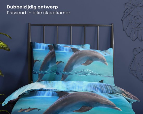 Housse de couette enfant Good Morning – 5586-P – Dauphin – 140 x 200/220 cm – Bleu
