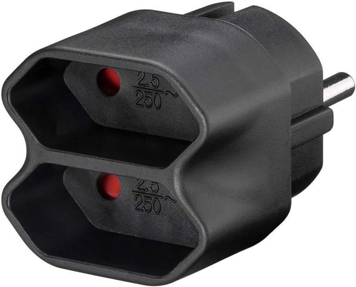 Stopcontactadapter 2-weg Euro voor Meerdere Apparaten - Compacte Zwarte Meervoudige Stekker