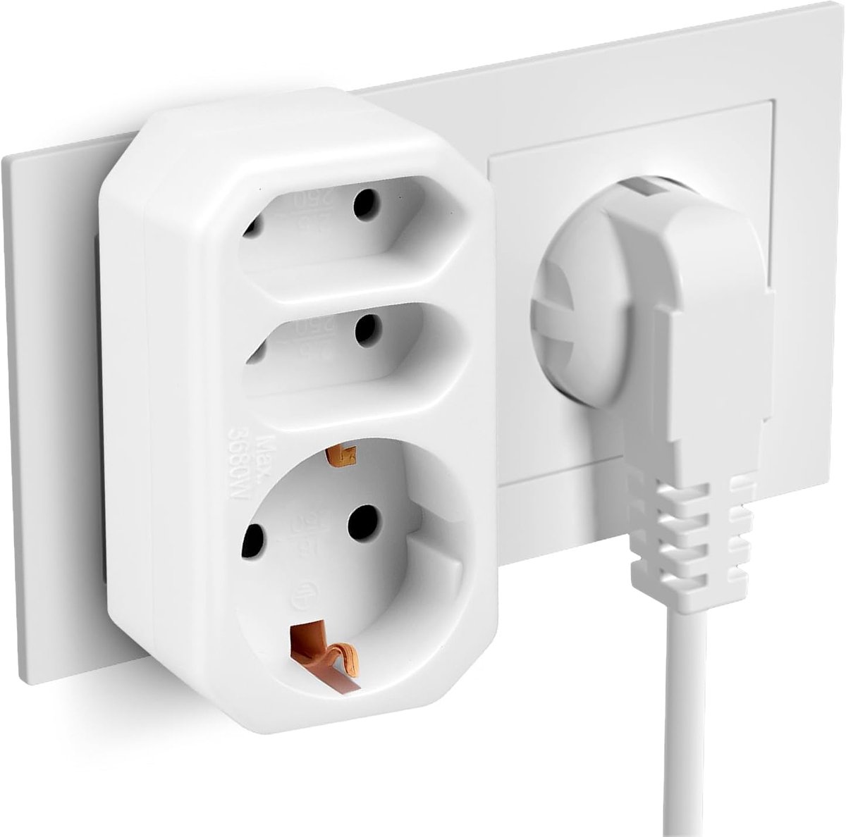 Meervoudig Stopcontact met Kinderbeveiliging - 3-voudige Stekkeradapter voor Thuis en Kantoor - 3680W - 2 Euro + 1 Schuko