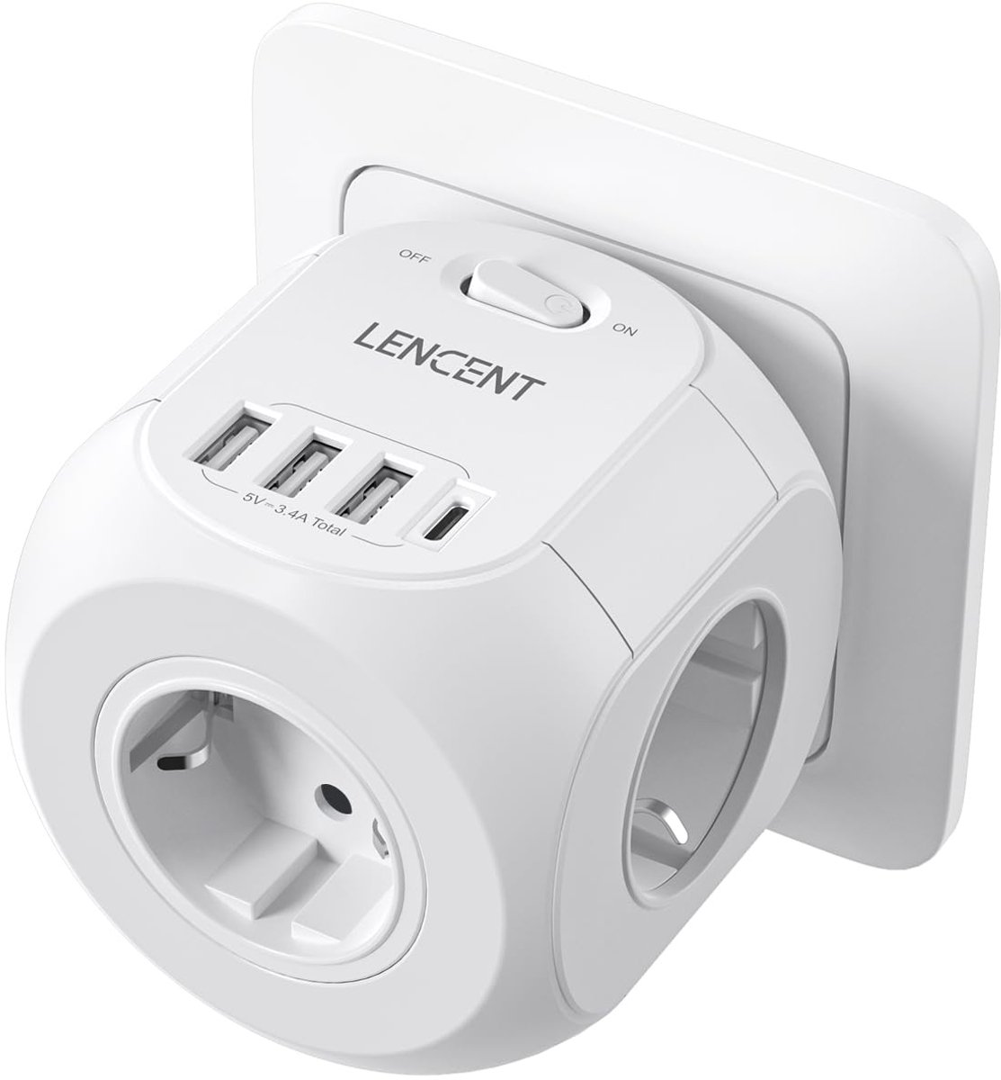 8 In 1 USB Cube Stopcontact met Schakelaar - Voor Kantoor, Keuken en Woonkamer