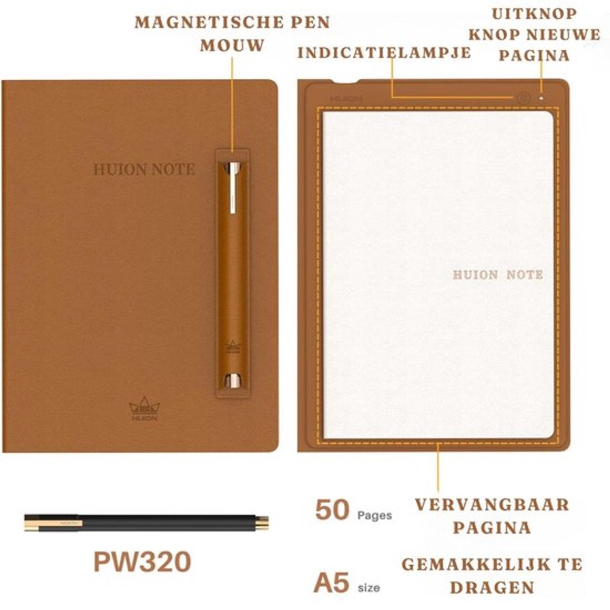 Luxe Digitaal Notitieblok – Remarkable – Writing Tablet met Bluetooth – Led Scherm – Inclusief Pen – Complete Set – Multifcuntioneel – Bruin — cadeau in Elektronica - foto 3
