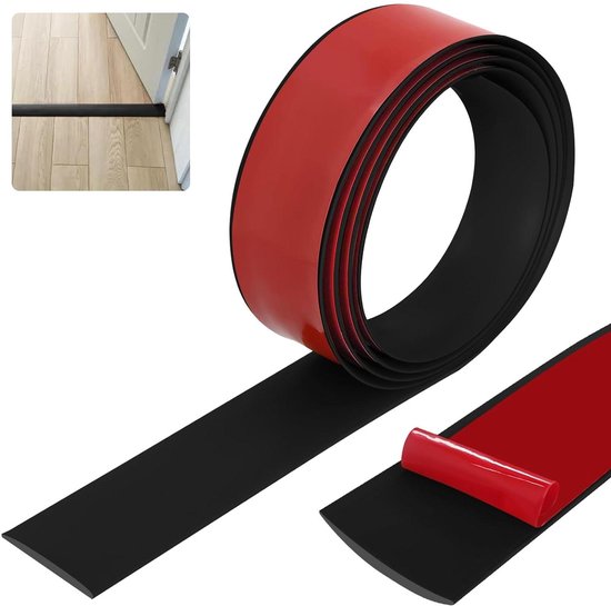 Profilé de transition noir 4 cm x 2 m, autocollant et étanche, en vinyle, pour sol, flexible, bande d'étanchéité, profilé inférieur - Bocguy