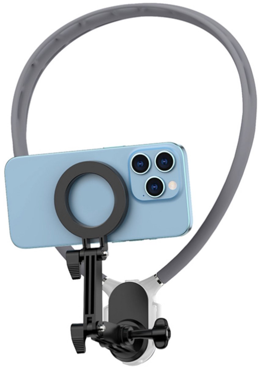 Magnetische Telefoonhouder voor de Nek – Handsfree Houder voor Selfies, Vlogs & Video – Grijs