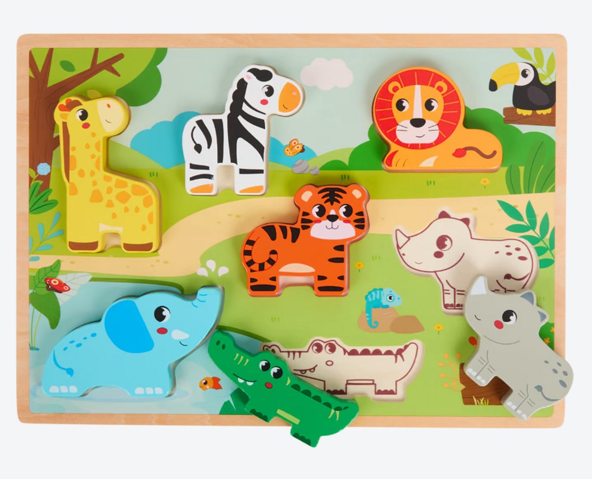 Mini Matters - Houten Dierentuin Puzzel - peuterplezier - educatief speelgoed - cadeaus - ontwikkeling - olifant - leeuw - giraf - peuter - kind - spelen