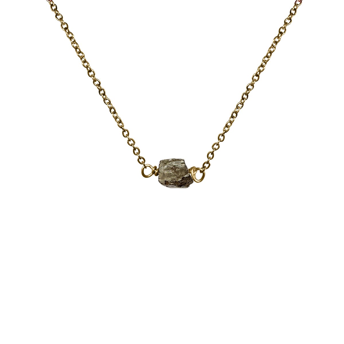 Pyriet edelsteen ketting dames - Sieraden - Roestvrij staal ketting - Goudkleurige ketting - 45cm + 5cm - Perfecte cadeau voor je dierbaar