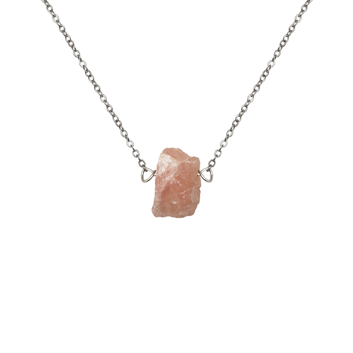 Rozenkwarts edelsteen ketting dames - Sieraden - Roestvrij staal ketting - Zilverkleurige ketting - 45cm + 5cm - Perfecte cadeau voor je dierbaar