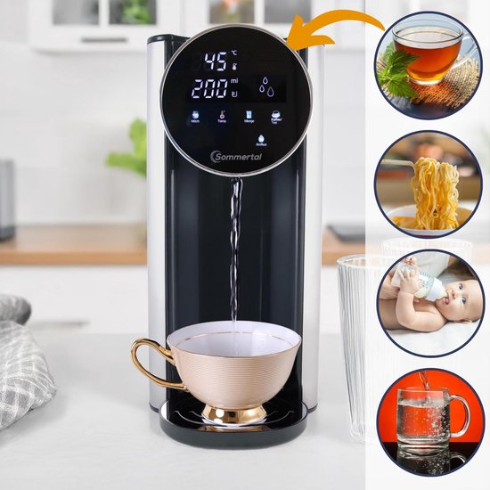 Sommertal HW400 Businessline Warmwaterdispenser XXL versie met 4 liter tank, instant heet water 45-100 °C, touch-display, babyvoeding