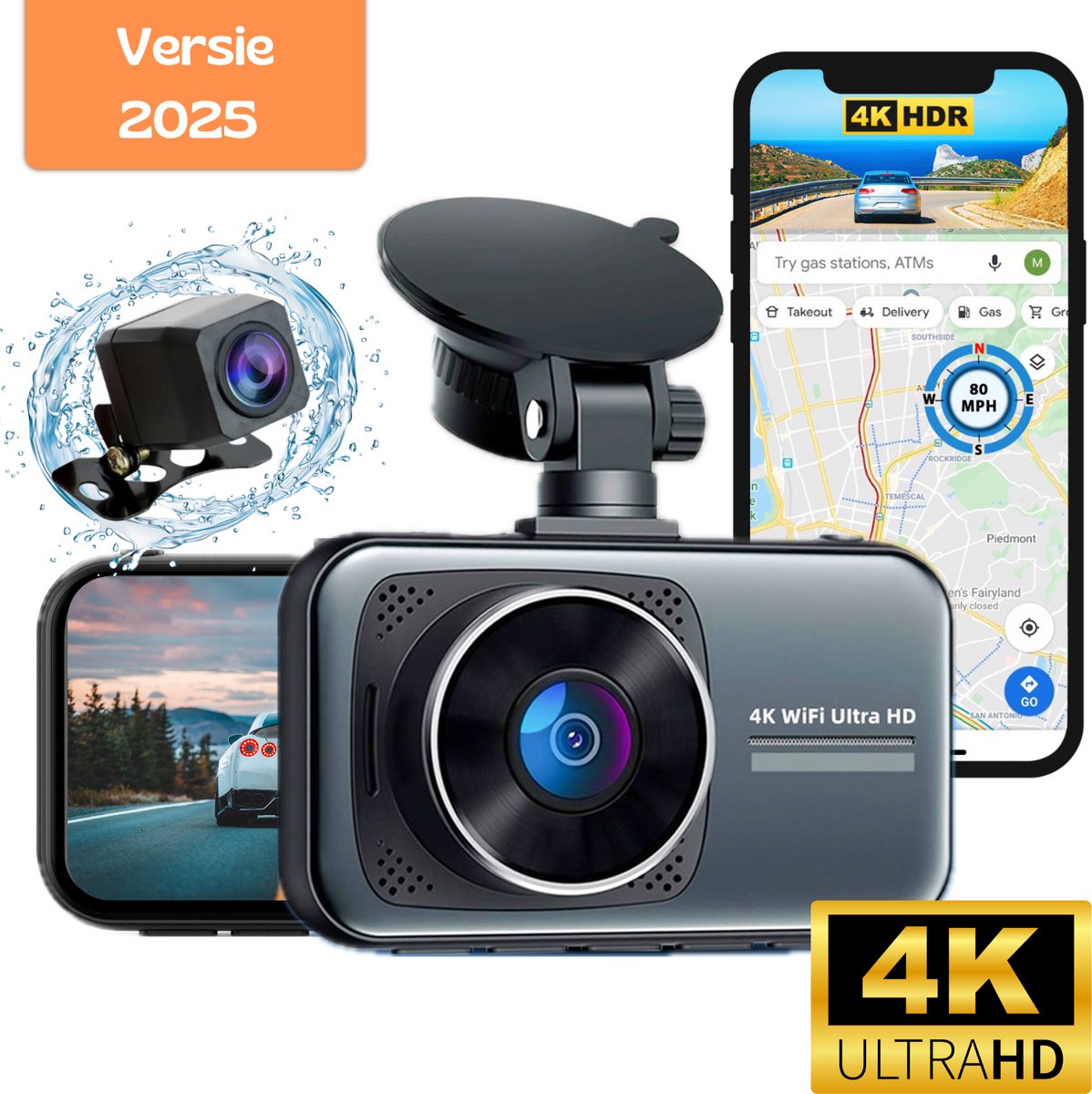 Dual dashcam auto 4K voor 1080p achter, met drie kanalen Dual dashcam auto 4K voor 1080p achter, met drie kanalen