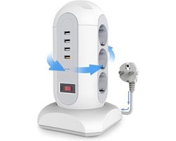 StayPowered Stekkertoren - Jouw Ultieme Stroomoplossing met USB en Terugtrekbare Kabel! - 9 Stopcontacten en 4 USB Poorten - 2500W - Ingebouwde Veiligheidsfuncties - Compact Design - 1.65m Lange Snoer - Wit - Levering Sneller dan Aangegeven!
