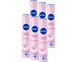 NIVEA Pearl & Beauty Anti-Transpirant Deodorant Spray - Voor egale en gladde oksels - Quick Dry Deo - Beschermt 48 uur - 6 x 200 ml - Voordeelverpakking