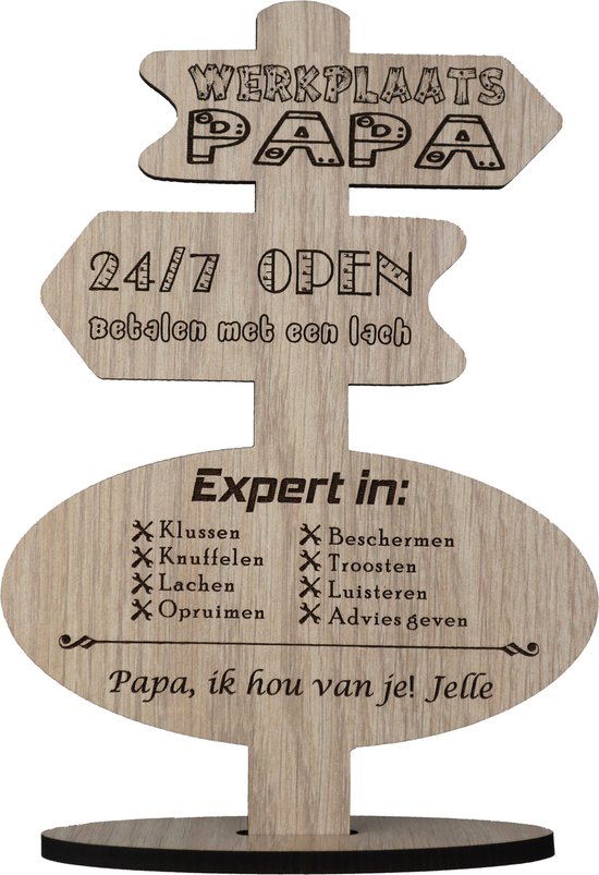 Signpost atelier papa - cadeau Vaderdag - anniversaire papa - carte de voeux en bois personnalisée - carte en bois avec naam - 17,5 x 25 cm