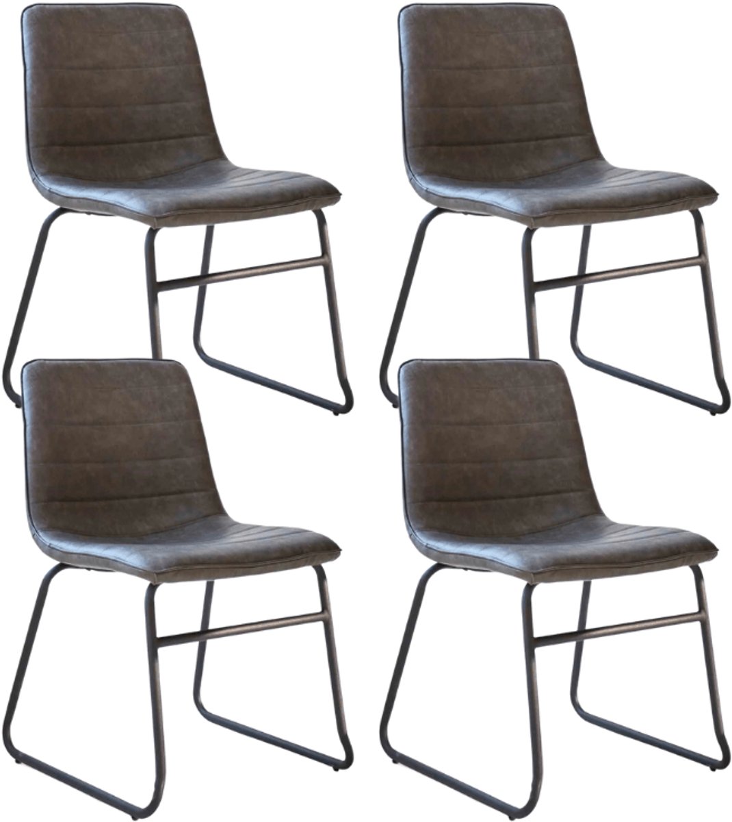 Dimehouse Set van 4 Industriële Eetkamerstoelen Mark Antraciet Kunstleer - Zonder Armleuningen - Kunstleer - Industrieel