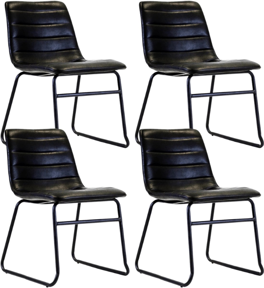 Dimehouse Set van 4 Industriële Eetkamerstoelen Mark Zwart Kunstleer - Zonder Armleuningen - Kunstleer - Industrieel