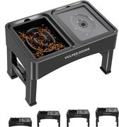 Vulpes Goods® Pets - Voerbak Hond met Standaard - Drinkbak Hond Anti Knoei - Anti Schrokbak Hond - Verhoogde Voerbak - 4 Hoogtes - Slow Feeder - Dubbel - Zwart