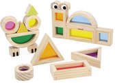Janod Sensorisch - Doorschijnende Blokkenset - Bestaat uit 12 Geometrische Blokken Met Transparante Stukken In Het Midden - Inclusief 6 Modelkaarten Voor Het Maken Van De Leukste Personages En dieren - Educatief Speelgoed - Geschikt Vanaf 1 Jaar