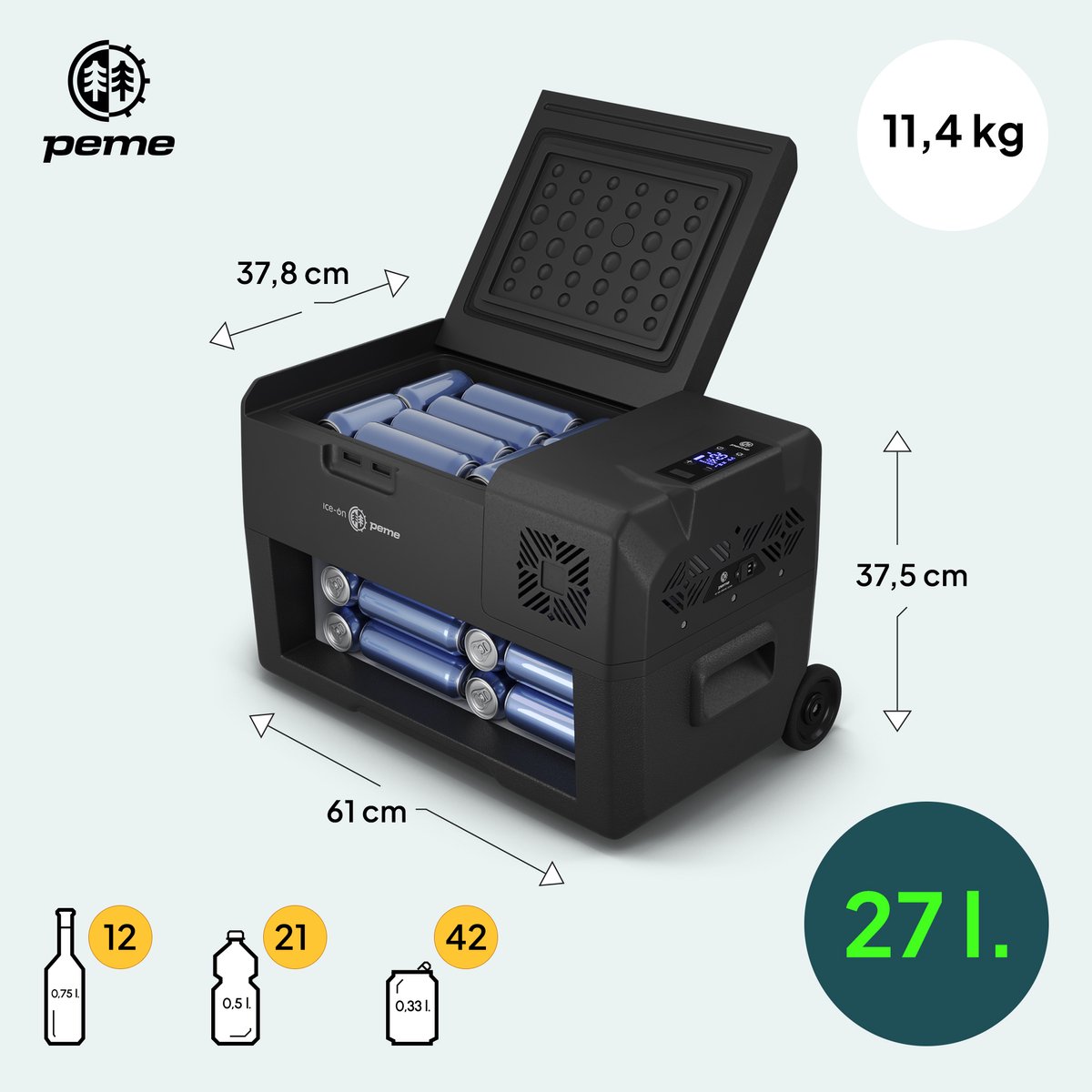 PEME Expedition - Compressor Koelbox - 27L - DC 12V/24V, AC 220-240V - Elektrische Frigobox met Bluetooth - Voor Auto en Camping – foto 5