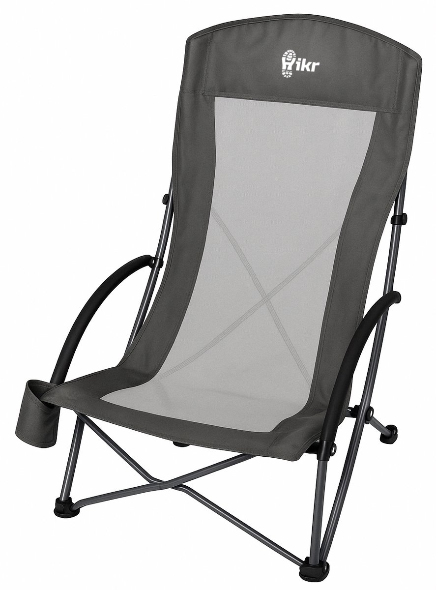 Hikr Vouwstoel - 120KG & 600D Oxford - Opvouwbare vissersstoel & campingstoel - Strandstoel - Lage kampeerstoel - Lichtgewicht & compacte ligstoel Zwart