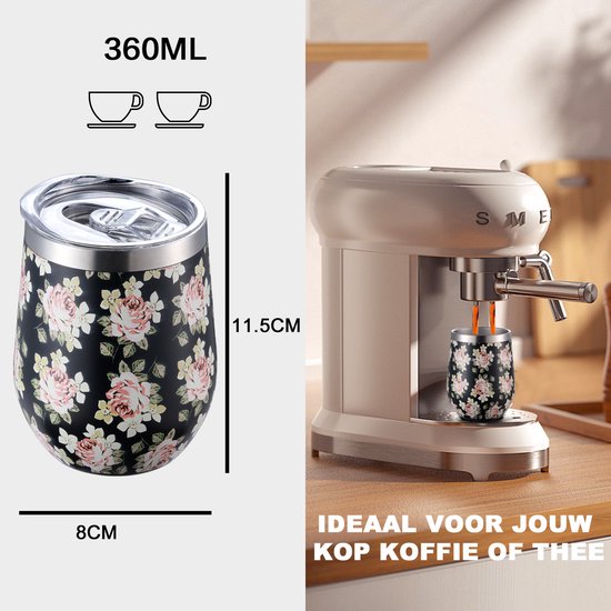 Brisby 4L Koeltas Bloemen + Brisby Thermosbeker Set Black Flower - De ideale lunchset voor onderweg! van Brisby — afbeelding 3