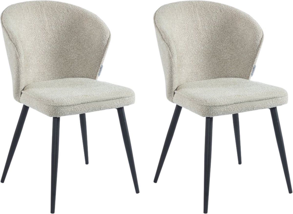 Colenis Curve Eetkamerstoel - Set Van 2 - Beige - Boucle Stof - Zwarte Poten