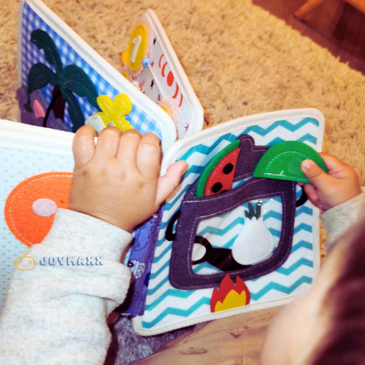 Joymaxx® Busy Board - Montessori Baby Speelgoed 1 jaar - Activiteitenboek - Sensorisch Speelgoed 6 maanden - 2 jaar- Activiteitenbord Meisjes en Jongens Speelgoed 1 jaar - Peuterspeelgoed voor in de auto — afbeelding 7