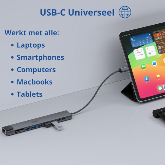 Hub USB C Rolio - Hub 10 en 1 - Ethernet - HDMI 4K - USB-C - USB 3.0 - Lecteurs de cartes SD/TF