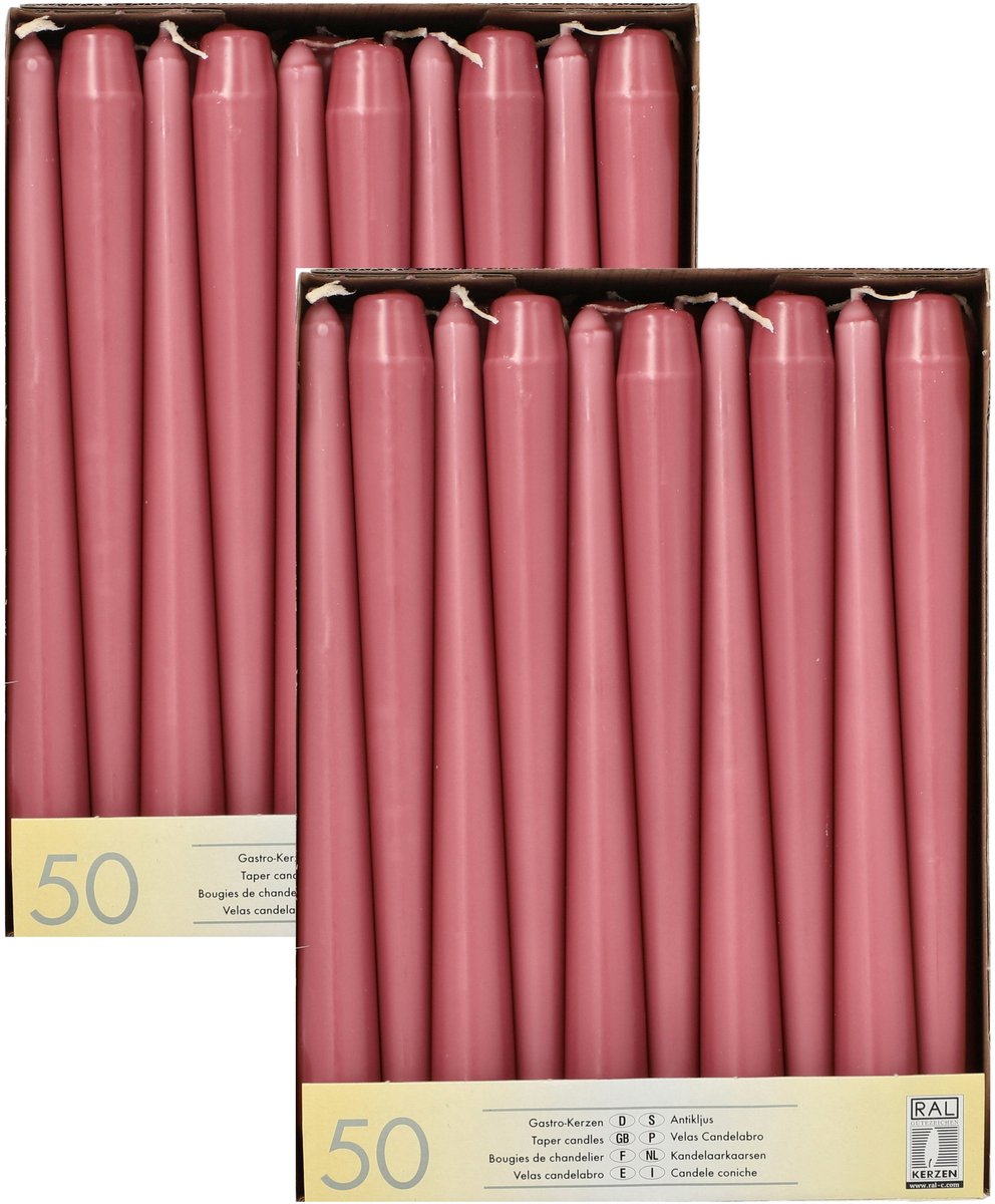 Conpax Candles Dinerkaarsen/kandelaar kaarsen Mega Pack - 100x stuks - oudroze - 25 cm - Tafelkaarsen