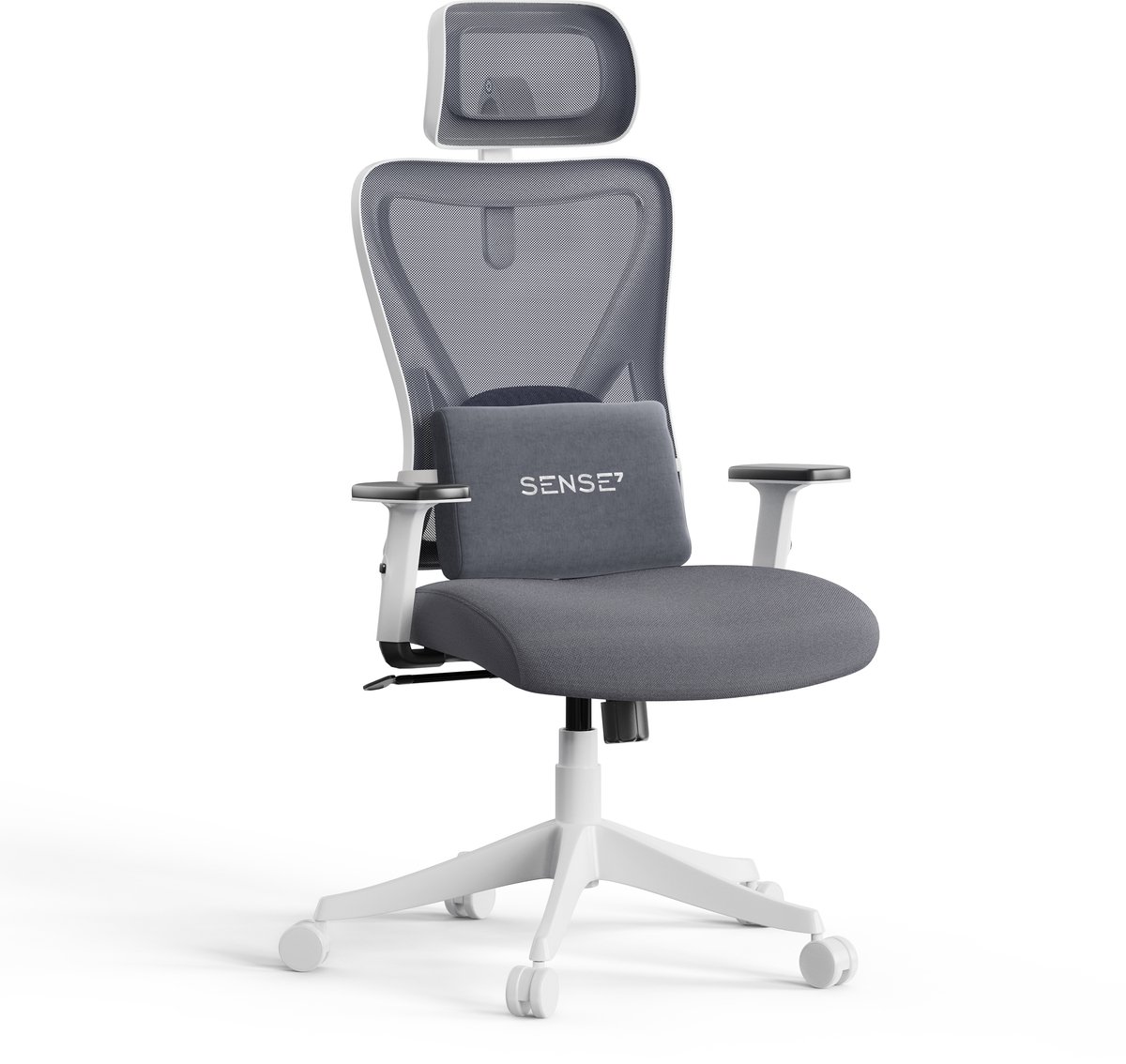 SENSE7 TONE - Ergonomische Bureaustoel - Belastbaar tot 130 kg - Verstelbare Rugleuning & Hoofdsteun - Computerstoel - Directiestoel - Max. 190 cm - Wit en grijs