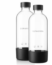 LunaVida's Herbruikbare Flessen - 1L Fles - Compatibel met Bruiswatertoestel van Lunavida - 2 Stuks - Zwart